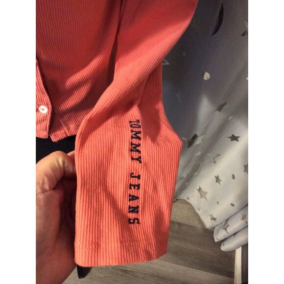 New NWT Tommy Jeans Core Ribbed Long Sleeve Polo Shirt Button Front S - Picture 6 of 7